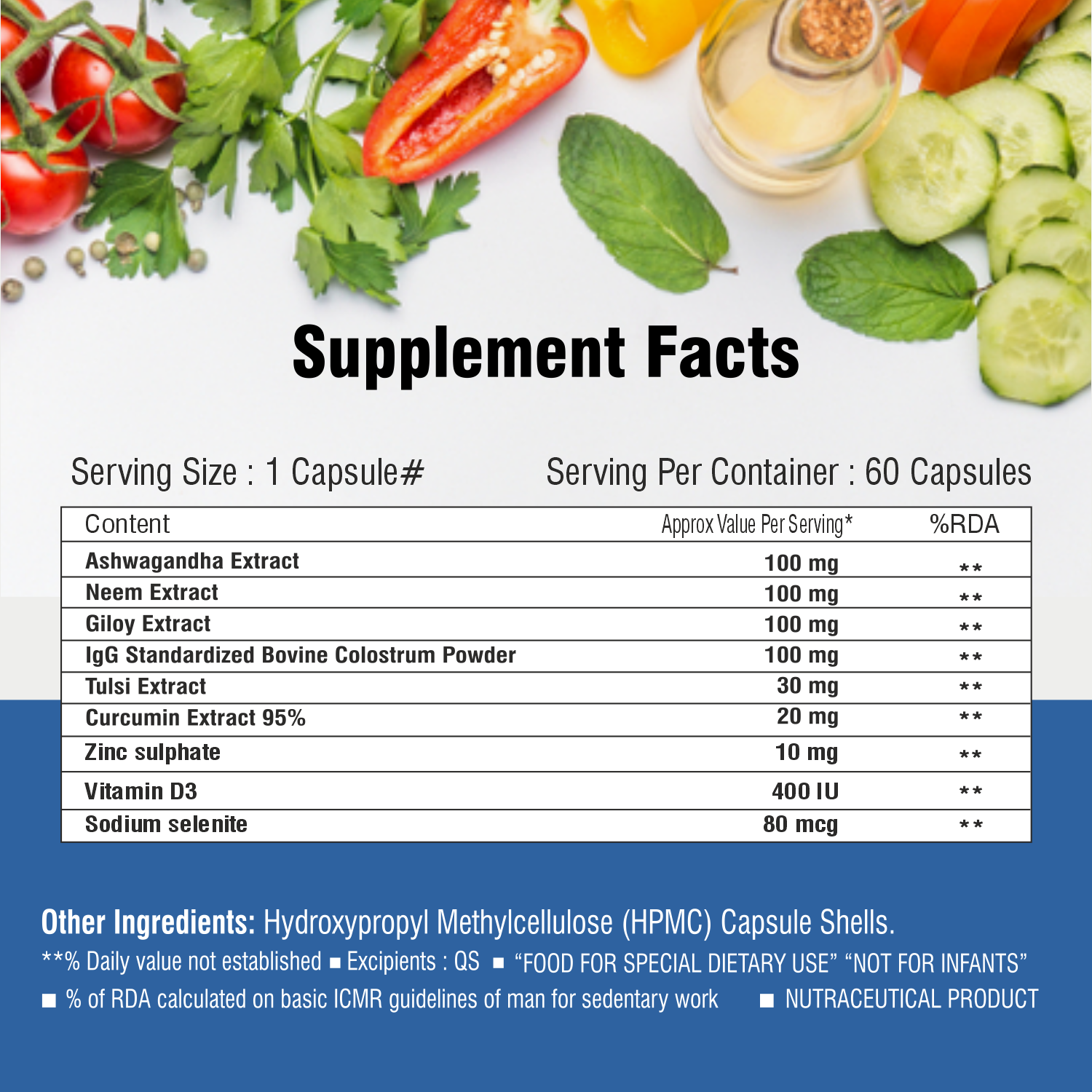 Supplément de renforcement de l'immunité de défense quotidienne The Curen avec Ashwagandha, Neem, Giloy, Tulsi, curcuma, colostrum et vitamine D3 | Aide à l'immunité, à l'énergie et à la défense | 60 capsules végétales pour hommes et femmes