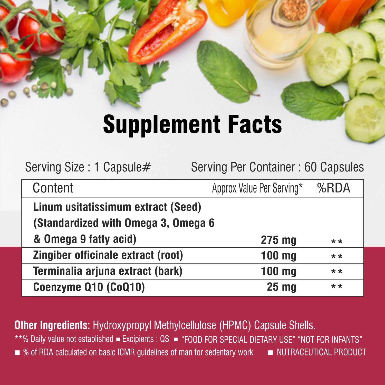 Das Curen's Heart Revival Herzpflegepräparat mit Leinsamen (Standard-Omega-3-, 6-, 9-Fettsäuren), Coenzym Q10 und Arjuna-Rinde, Ingwer | Hilfe für Herz- und Kreislaufgesundheit | 60 pflanzliche Kapseln