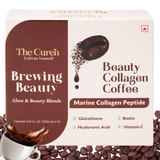 Café au collagène The Curen's Brewing Beauty avec peptide de collagène marin, glutathion, vitamine C, acide hyaluronique et biotine pour le bien-être de la peau, des cheveux et des ongles I 10 Sachet * 15G I 150 GRAM I Pour hommes et femmes